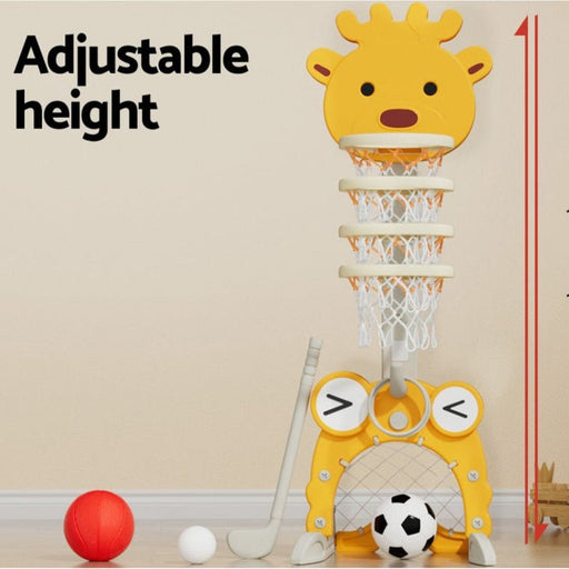 Danoz Kids - Keezi Kids Basketball Hoop Stand Adjustable 5 - in - 1 Sports Center Toys Set Yellow - danozdirect