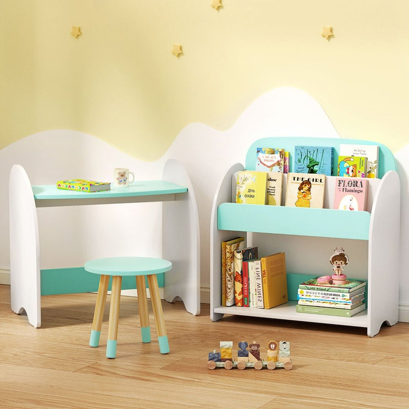 Danoz Kids - Keezi Kids Bookshelf 2 In 1 Table Chair Set Bookcase Toys Shelves Children Organiser - danozdirect