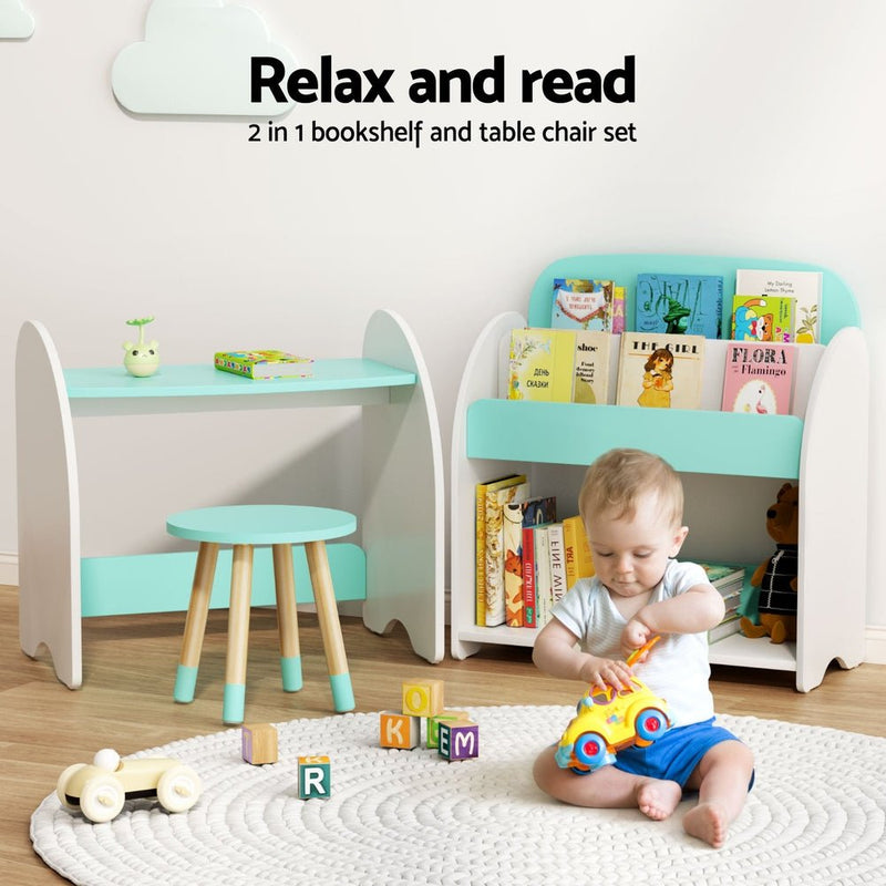 Danoz Kids - Keezi Kids Bookshelf 2 In 1 Table Chair Set Bookcase Toys Shelves Children Organiser - danozdirect