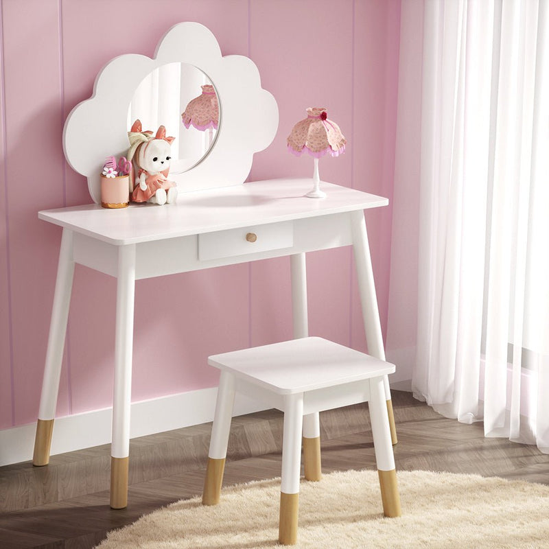 Danoz Kids - Keezi Kids Dressing Table Chair Set Vanity Makeup Wooden Leg Mirror Drawer - danozdirect