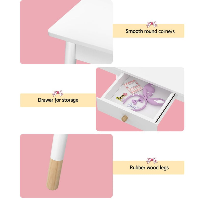 Danoz Kids - Keezi Kids Dressing Table Chair Set Vanity Makeup Wooden Leg Mirror Drawer - danozdirect