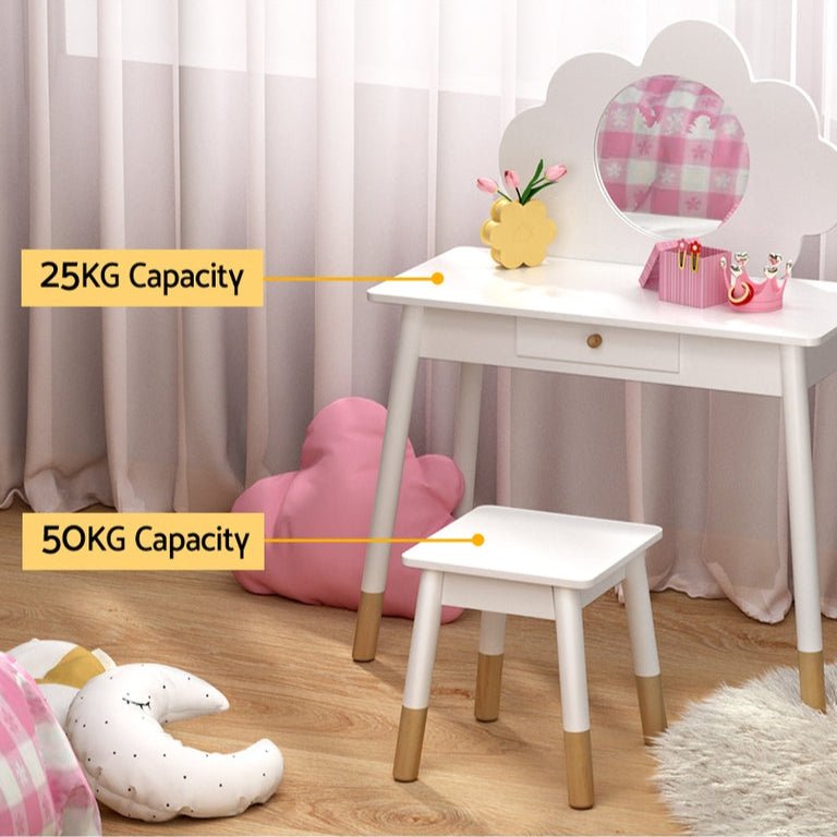 Danoz Kids - Keezi Kids Dressing Table Chair Set Vanity Makeup Wooden Leg Mirror Drawer - danozdirect