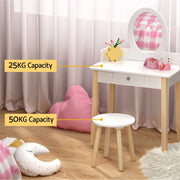 Danoz Kids - Keezi Kids Dressing Table Chair Set Wooden Leg Vanity Makeup Drawer Mirror - danozdirect