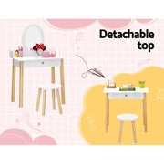 Danoz Kids - Keezi Kids Dressing Table Chair Set Wooden Leg Vanity Makeup Drawer Mirror - danozdirect