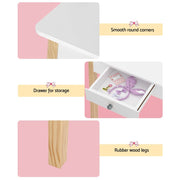 Danoz Kids - Keezi Kids Dressing Table Chair Set Wooden Leg Vanity Makeup Drawer Mirror - danozdirect