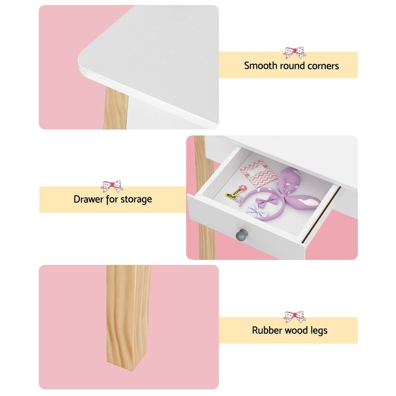 Danoz Kids - Keezi Kids Dressing Table Chair Set Wooden Leg Vanity Makeup Drawer Mirror - danozdirect