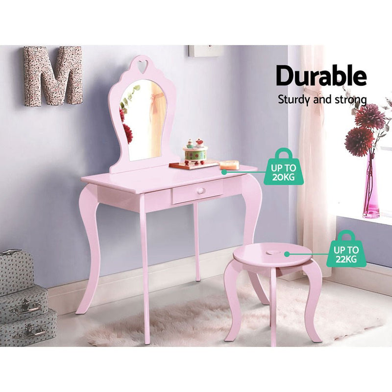 Danoz Kids - Keezi Kids Dressing Table Stool Set Vanity Mirror Princess Children Makeup Pink - danozdirect