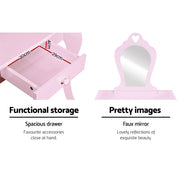 Danoz Kids - Keezi Kids Dressing Table Stool Set Vanity Mirror Princess Children Makeup Pink - danozdirect