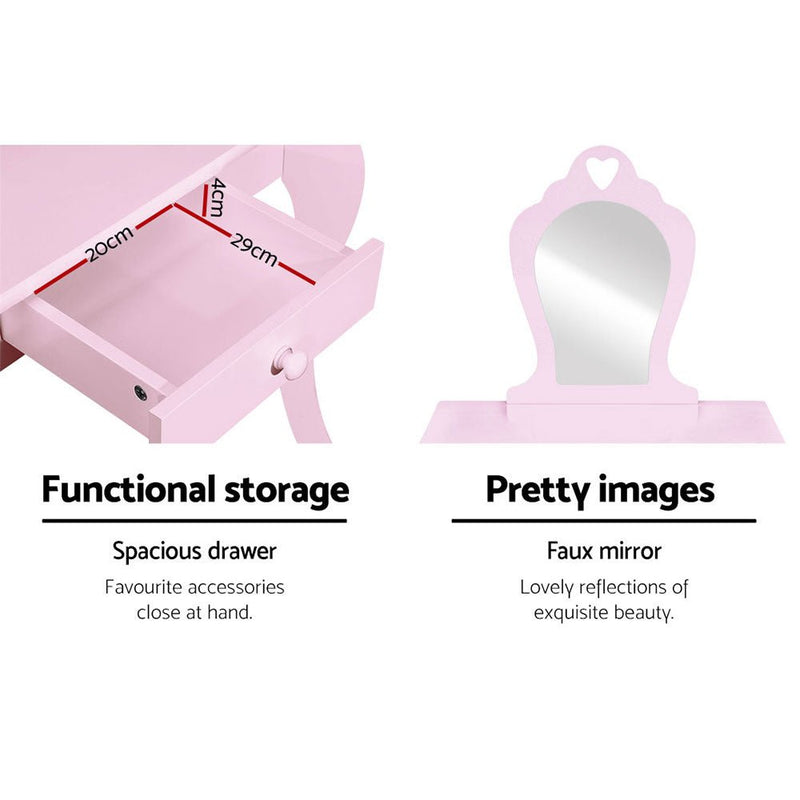 Danoz Kids - Keezi Kids Dressing Table Stool Set Vanity Mirror Princess Children Makeup Pink - danozdirect