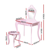Danoz Kids - Keezi Kids Dressing Table Stool Set Vanity Mirror Princess Children Makeup Pink - danozdirect