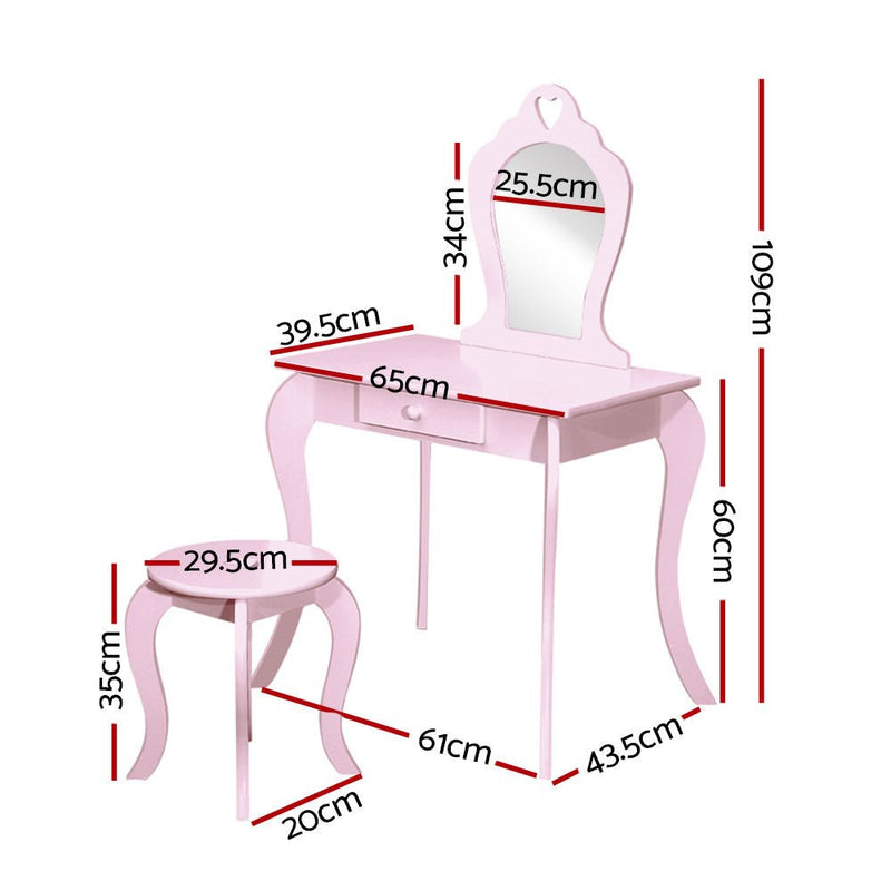 Danoz Kids - Keezi Kids Dressing Table Stool Set Vanity Mirror Princess Children Makeup Pink - danozdirect
