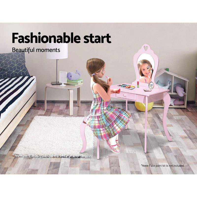 Danoz Kids - Keezi Kids Dressing Table Stool Set Vanity Mirror Princess Children Makeup Pink - danozdirect