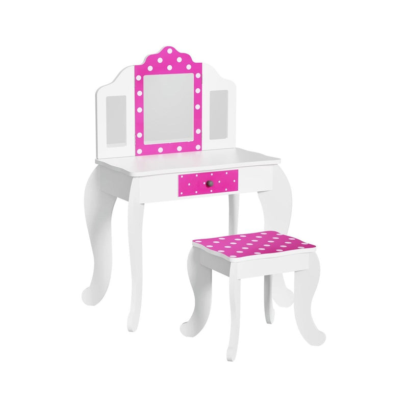 Danoz Kids - Keezi Kids Dressing Table Vanity Makeup Chair Set Wooden 3 Mirror Drawer Pink - danozdirect