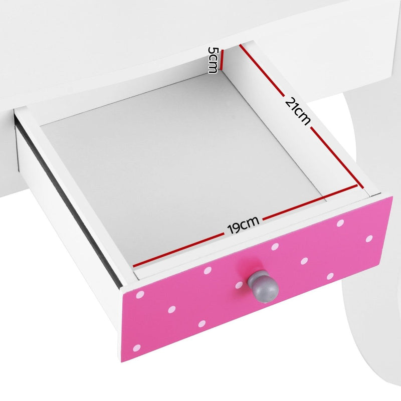 Danoz Kids - Keezi Kids Dressing Table Vanity Makeup Chair Set Wooden 3 Mirror Drawer Pink - danozdirect