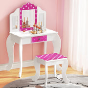 Danoz Kids - Keezi Kids Dressing Table Vanity Makeup Chair Set Wooden 3 Mirror Drawer Pink - danozdirect
