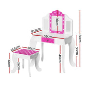 Danoz Kids - Keezi Kids Dressing Table Vanity Makeup Chair Set Wooden 3 Mirror Drawer Pink - danozdirect