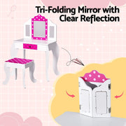 Danoz Kids - Keezi Kids Dressing Table Vanity Makeup Chair Set Wooden 3 Mirror Drawer Pink - danozdirect