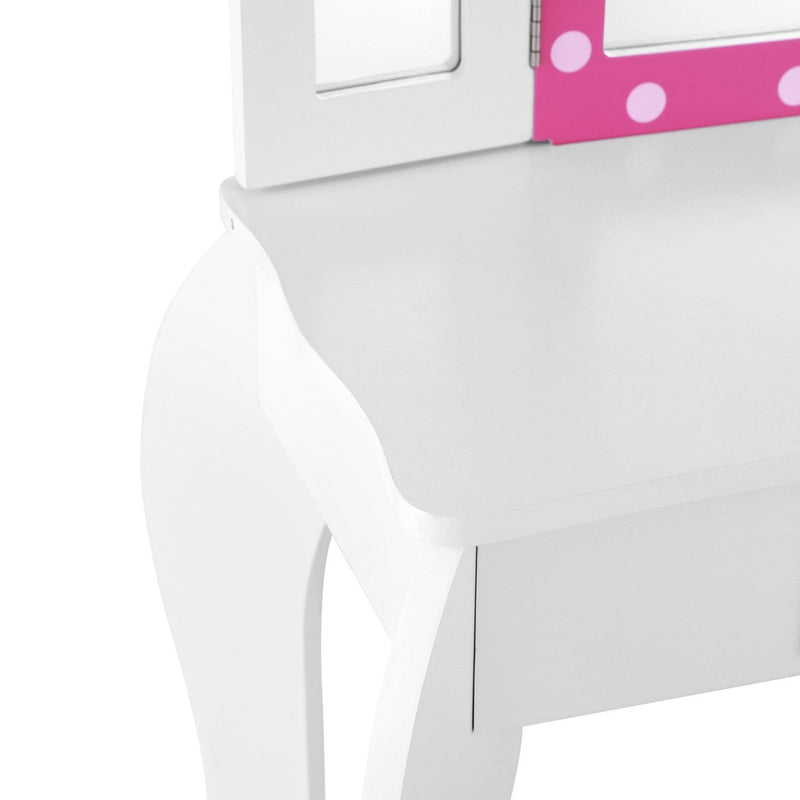 Danoz Kids - Keezi Kids Dressing Table Vanity Makeup Chair Set Wooden 3 Mirror Drawer Pink - danozdirect
