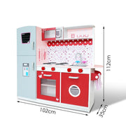 Danoz Kids - Keezi Kids Kitchen Play Set Wooden Pretend Toys Cooking Children Fridge Oven Red - danozdirect