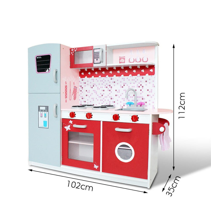Danoz Kids - Keezi Kids Kitchen Play Set Wooden Pretend Toys Cooking Children Fridge Oven Red - danozdirect