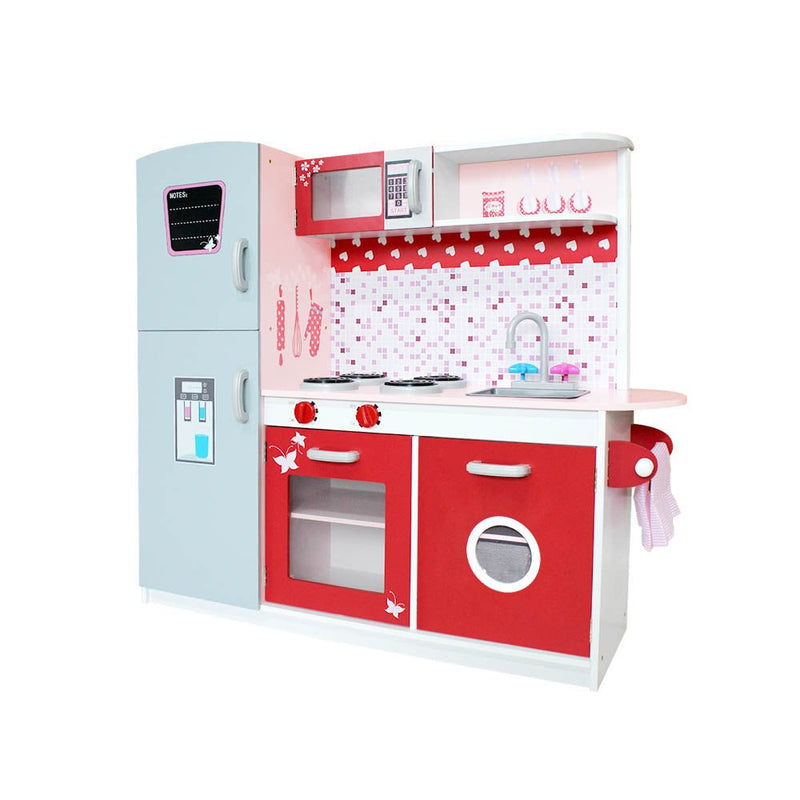 Danoz Kids - Keezi Kids Kitchen Play Set Wooden Pretend Toys Cooking Children Fridge Oven Red - danozdirect