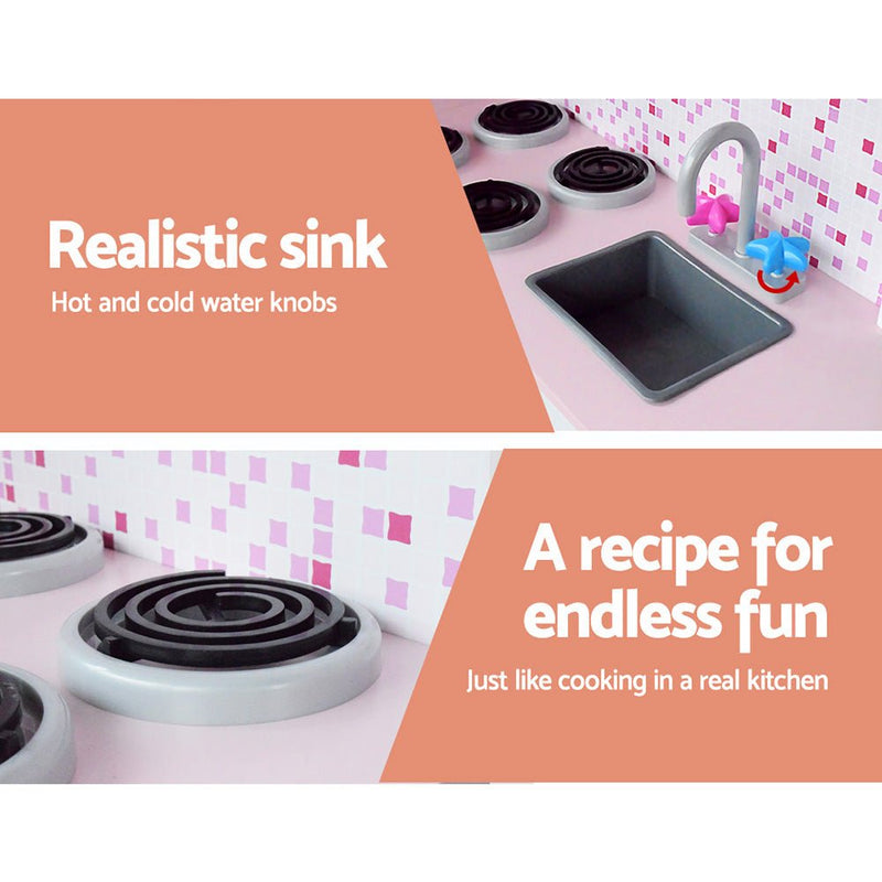 Danoz Kids - Keezi Kids Kitchen Play Set Wooden Pretend Toys Cooking Children Fridge Oven Red - danozdirect
