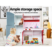 Danoz Kids - Keezi Kids Kitchen Play Set Wooden Pretend Toys Cooking Children Fridge Oven Red - danozdirect