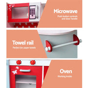 Danoz Kids - Keezi Kids Kitchen Play Set Wooden Pretend Toys Cooking Children Fridge Oven Red - danozdirect