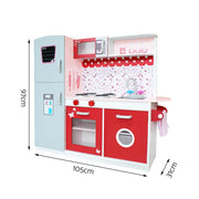 Danoz Kids - Keezi Kids Kitchen Play Set Wooden Pretend Toys Cooking Children Fridge Oven Red - danozdirect
