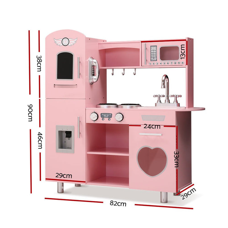 Danoz Kids - Keezi Kids Kitchen Play Set Wooden Pretend Toys Cooking Children Storage Pink - danozdirect
