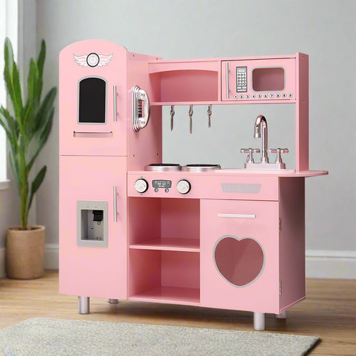 Danoz Kids - Keezi Kids Kitchen Play Set Wooden Pretend Toys Cooking Children Storage Pink - danozdirect