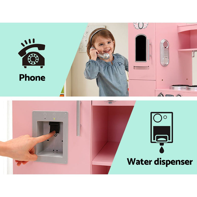 Danoz Kids - Keezi Kids Kitchen Play Set Wooden Pretend Toys Cooking Children Storage Pink - danozdirect