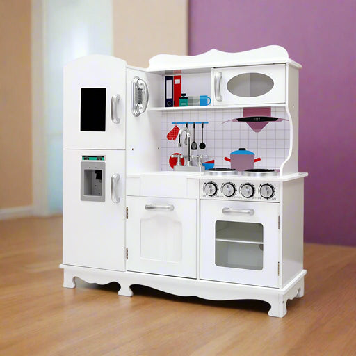 Danoz Kids - Keezi Kids Kitchen Play Set Wooden Pretend Toys Cooking Children Storage White - danozdirect