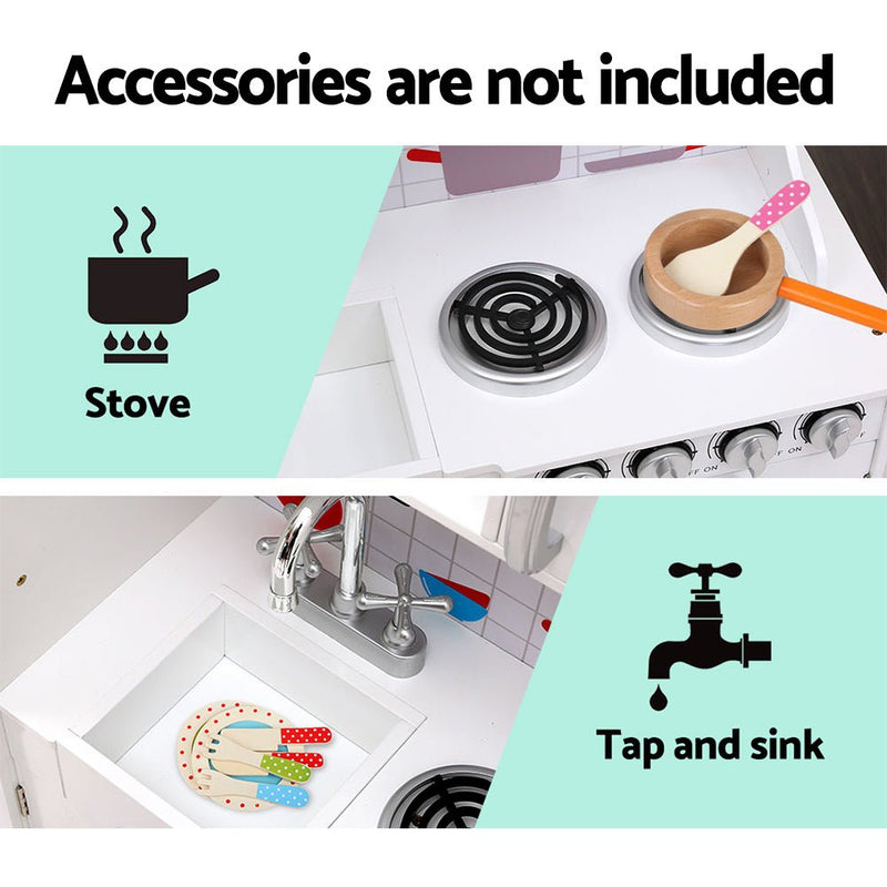 Danoz Kids - Keezi Kids Kitchen Play Set Wooden Pretend Toys Cooking Children Storage White - danozdirect