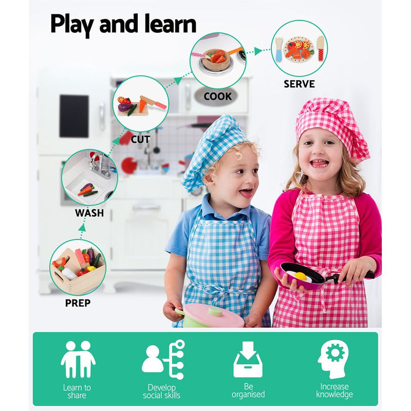 Danoz Kids - Keezi Kids Kitchen Play Set Wooden Pretend Toys Cooking Children Storage White - danozdirect