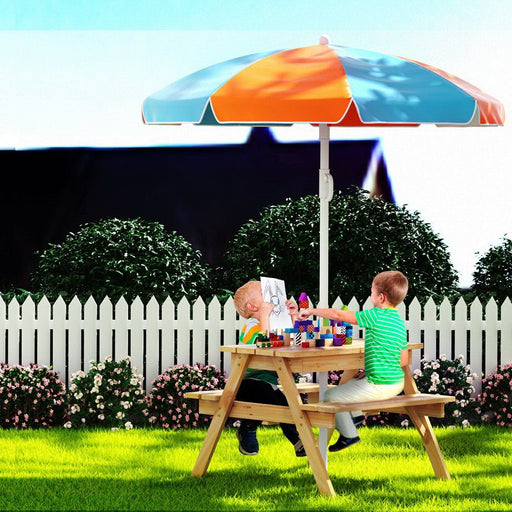 Danoz Kids - Keezi Kids Outdoor Table and Chairs Picnic Bench Umbrella Set Water Sand Pit Box - danozdirect