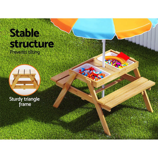 Danoz Kids - Keezi Kids Outdoor Table and Chairs Picnic Bench Umbrella Set Water Sand Pit Box - danozdirect