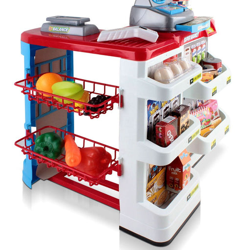 Danoz Kids - Keezi Kids Pretend Role Play Supermarket 24 Piece Playset Cash Register Trolley - danozdirect