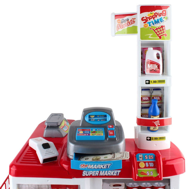 Danoz Kids - Keezi Kids Pretend Role Play Supermarket 24 Piece Playset Cash Register Trolley - danozdirect