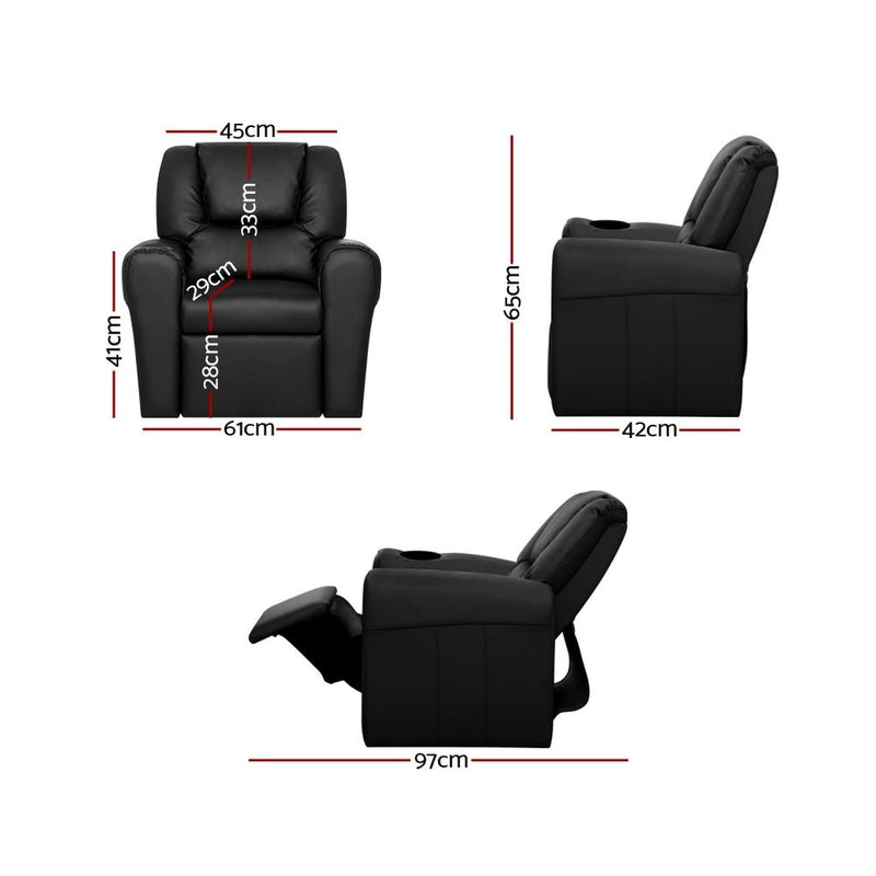 Danoz Kids - Keezi Kids Recliner Chair PU Leather Sofa Lounge Couch Children Armchair Black - danozdirect