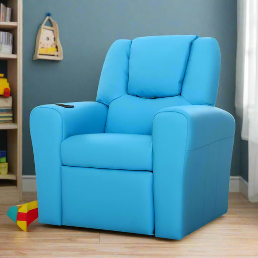 Danoz Kids - Keezi Kids Recliner Chair PU Leather Sofa Lounge Couch Children Armchair Blue - danozdirect