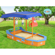 Danoz Kids - Keezi Kids Sandpit Wooden Boat Sand Pit with Canopy Bench Seat Beach Toys 150cm - danozdirect
