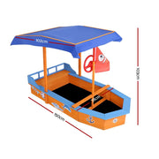 Danoz Kids - Keezi Kids Sandpit Wooden Boat Sand Pit with Canopy Bench Seat Beach Toys 150cm - danozdirect