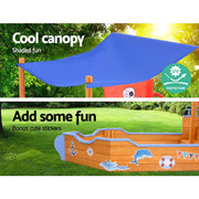 Danoz Kids - Keezi Kids Sandpit Wooden Boat Sand Pit with Canopy Bench Seat Beach Toys 165cm - danozdirect