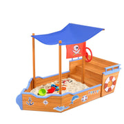 Danoz Kids - Keezi Kids Sandpit Wooden Boat Sand Pit with Canopy Bench Seat Beach Toys 165cm - danozdirect