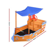 Danoz Kids - Keezi Kids Sandpit Wooden Boat Sand Pit with Canopy Bench Seat Beach Toys 165cm - danozdirect