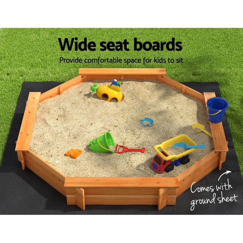 Danoz Kids - Keezi Kids Sandpit Wooden Round Sand Pit with Cover Bench Seat Beach Toys 182cm - danozdirect
