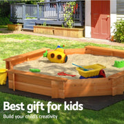 Danoz Kids - Keezi Kids Sandpit Wooden Round Sand Pit with Cover Bench Seat Beach Toys 182cm - danozdirect