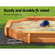 Danoz Kids - Keezi Kids Sandpit Wooden Round Sand Pit with Cover Bench Seat Beach Toys 182cm - danozdirect