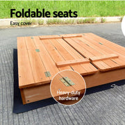 Danoz Kids - Keezi Kids Sandpit Wooden Sandbox Sand Pit Foldable Seat Outdoor Beach Toys 90cm - danozdirect